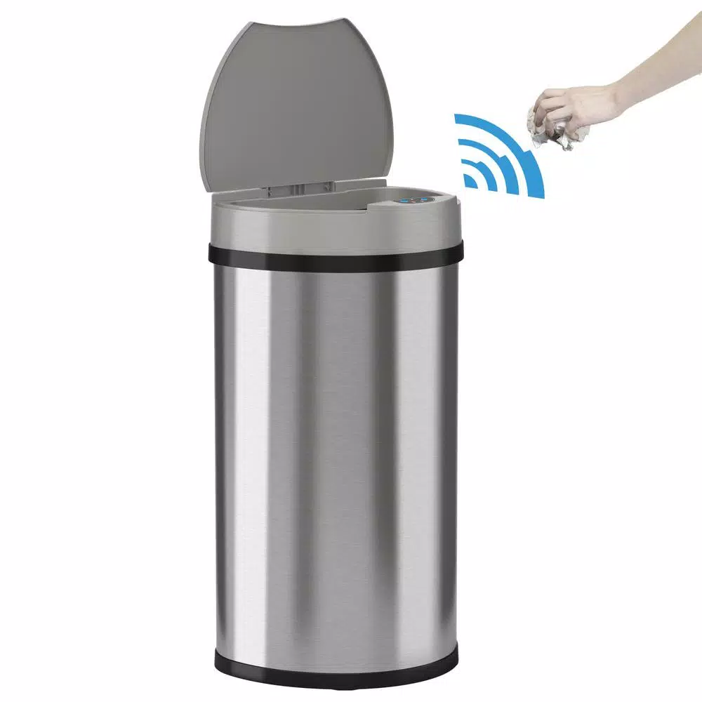 iTouchless 13 Gallon Stainless Steel Semi-Round Touchless Trash Can with AbsorbX Odor Control