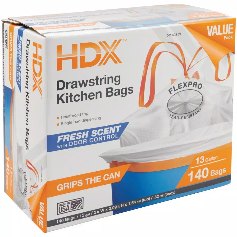 HDX 13 Gallon Scented Kitchen Trash Bags with Drawstring, Odor Control, White (140-Count)