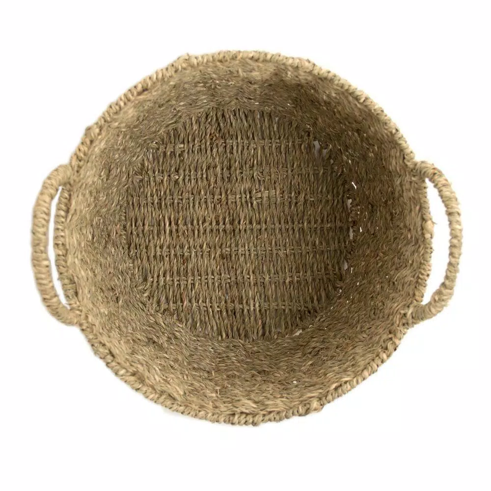 Zentique Handmade Round Woven Seagrass Wicker Basket with Handles, Brown