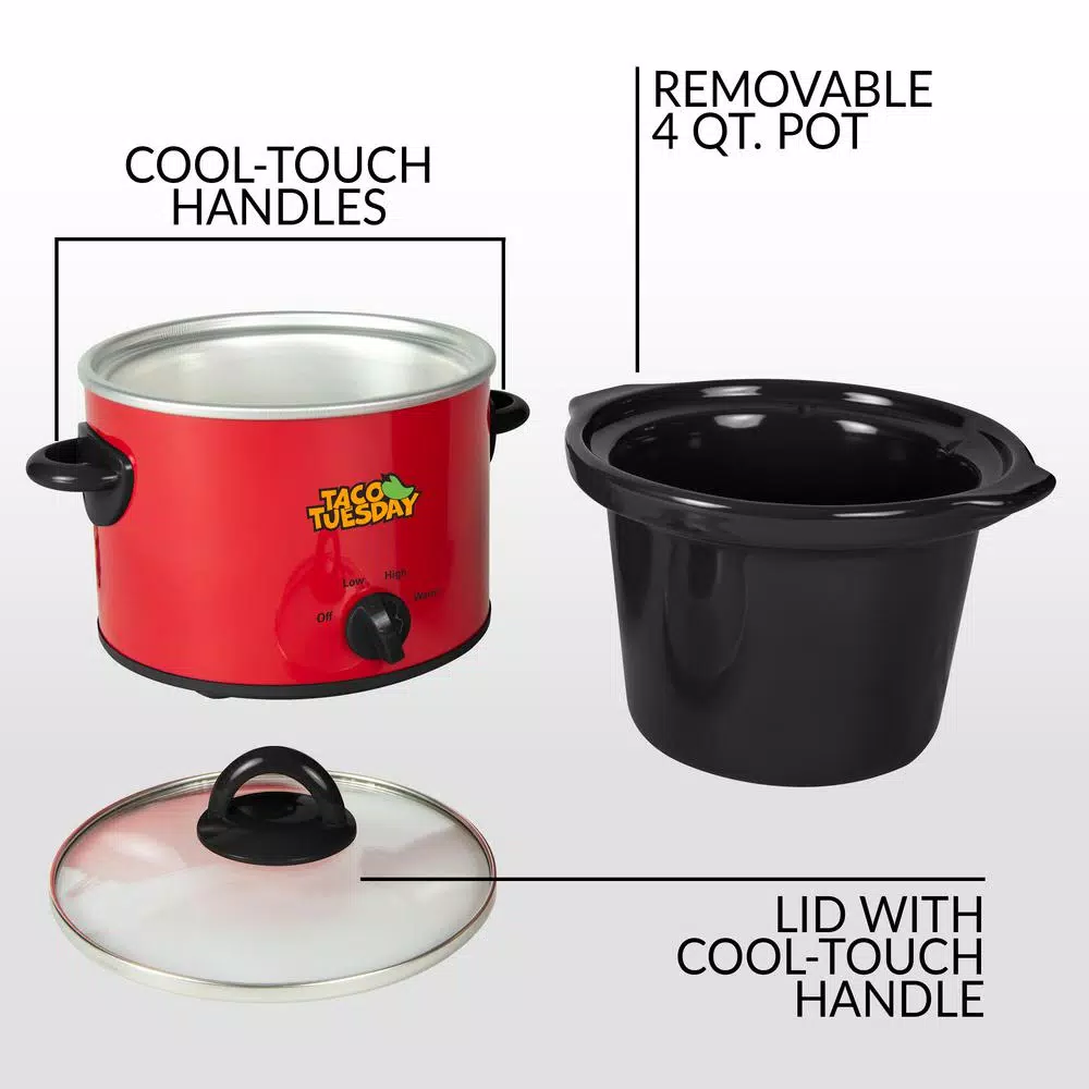 Taco Tuesday 4 Qt. Slow Cooker with Cool-Touch Handles, Red