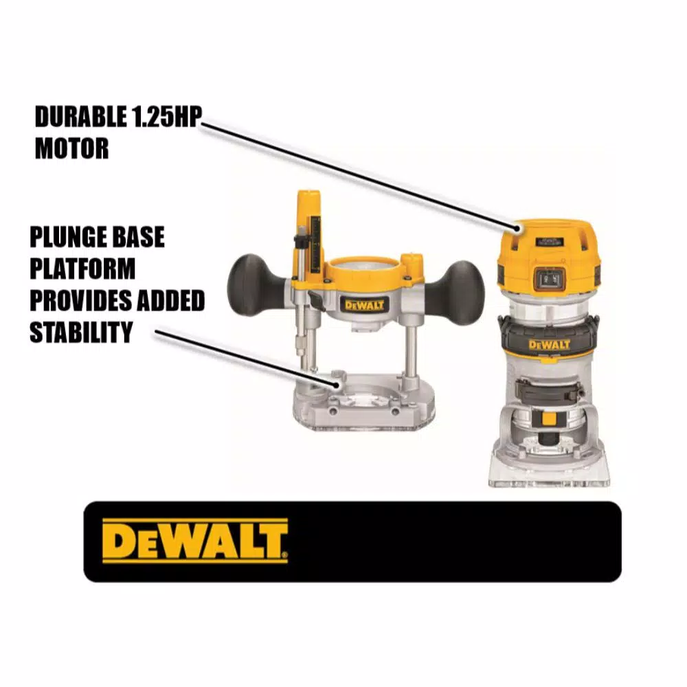 DEWALT 1.25 HP Compact Router with Fixed and Plunge Bases, 7 Amp, Variable Speed