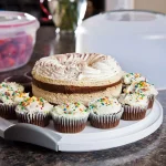 LavoHome 3-Layer Cake and Cupcake Carrier Storage Container with Server, 13.5 in. Translucent Dome, White/Gray thumbnail 4