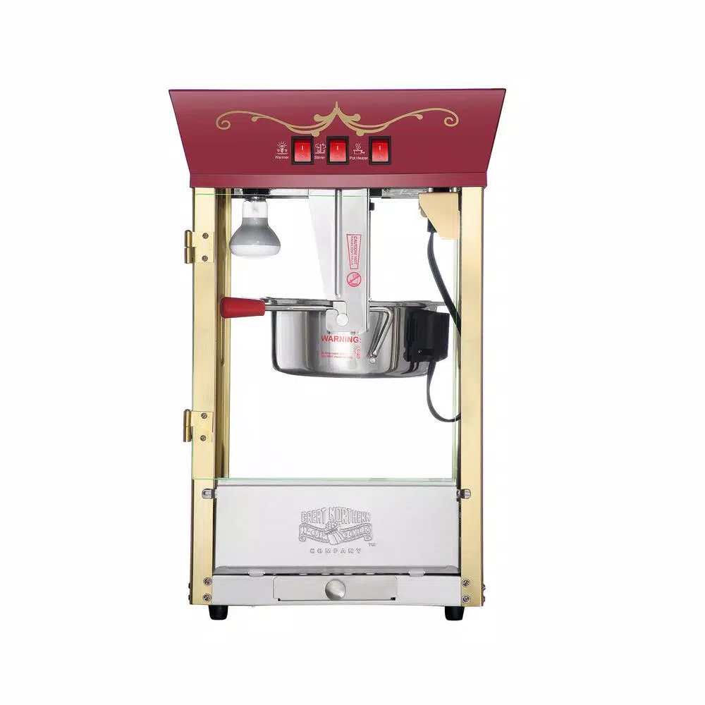 Great Northern Red Antique Style 8 oz. Commercial Popcorn Popper Machine with Tempered Glass