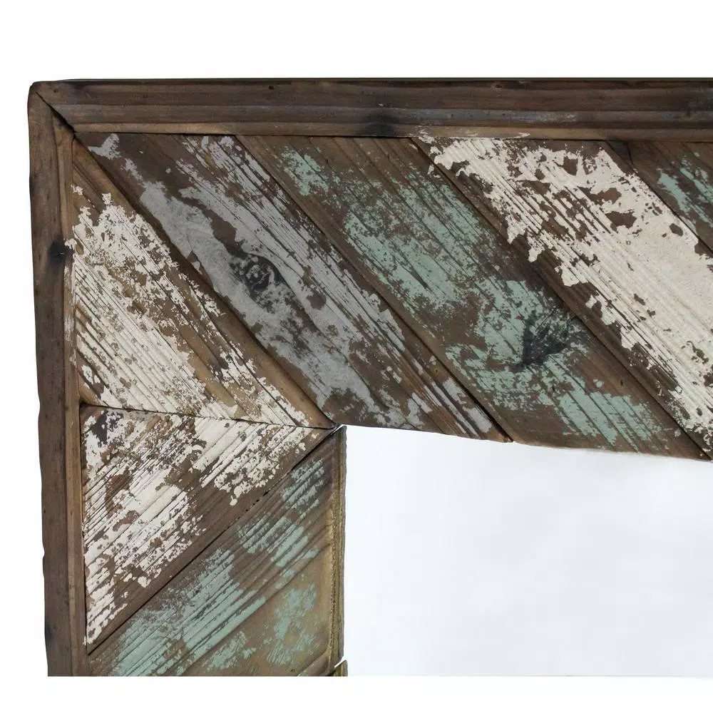 Aspire Home Accents Brogan Large Rectangle Multi-Colored Reclaimed Wood Accent Mirror with Hooks