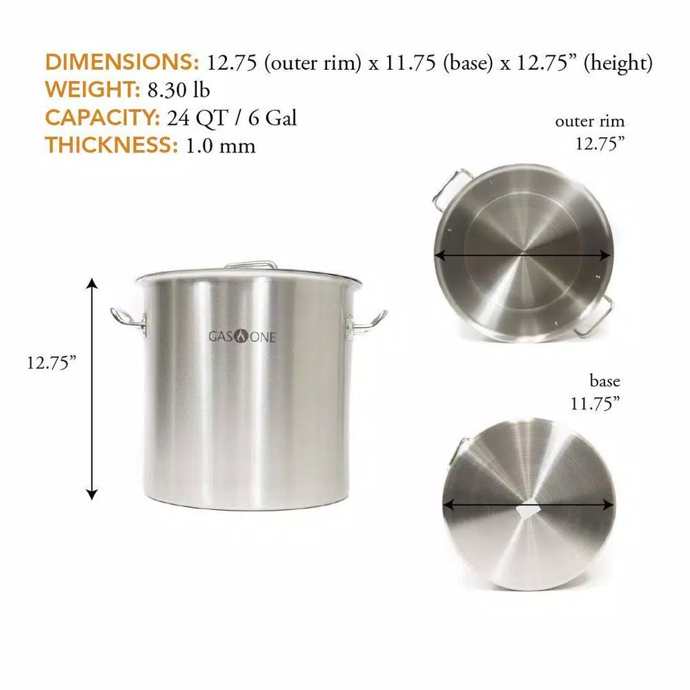 Gas One 24 qt. Stainless Steel Stock Pot Set with Lid and Steamer Rack