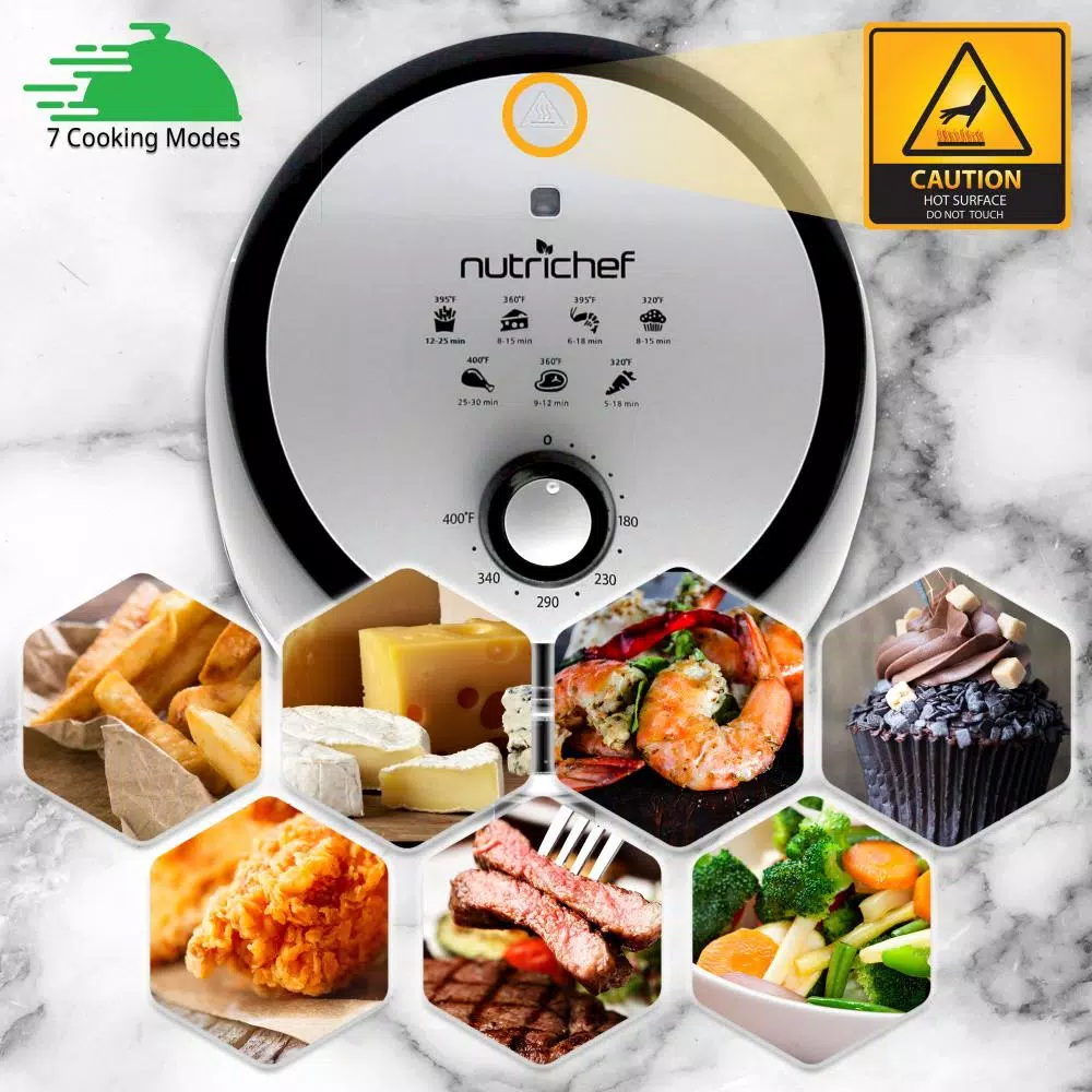 NutriChef 2-Quart Countertop Air Fryer Oven, 1000W Convection Cooker with Adjustable Temperature & Time