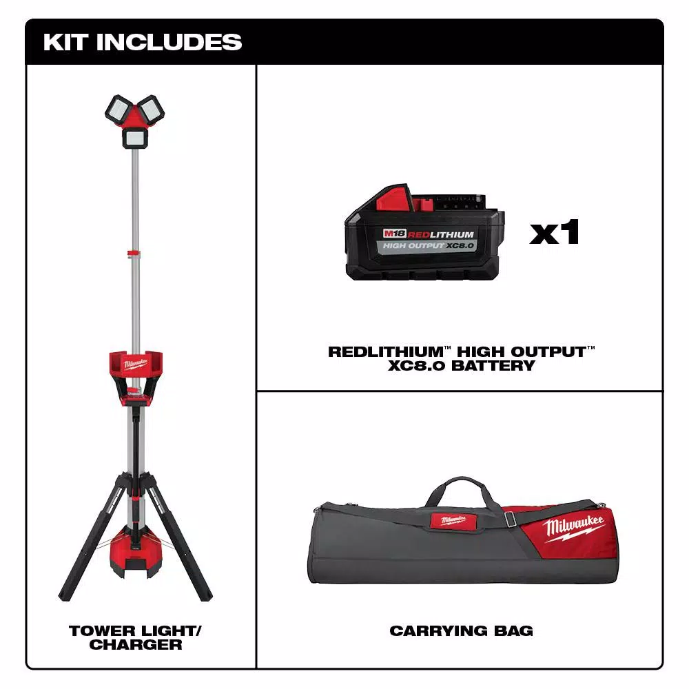 Milwaukee M18 ROCKET LED Tower Light/Charger Kit with 8.0 Ah Battery