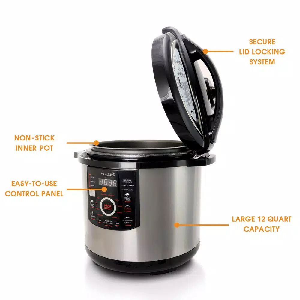 MegaChef Mega Chef 12 Qt. Digital Electric Pressure Cooker with 15 Presets, Black and Silver