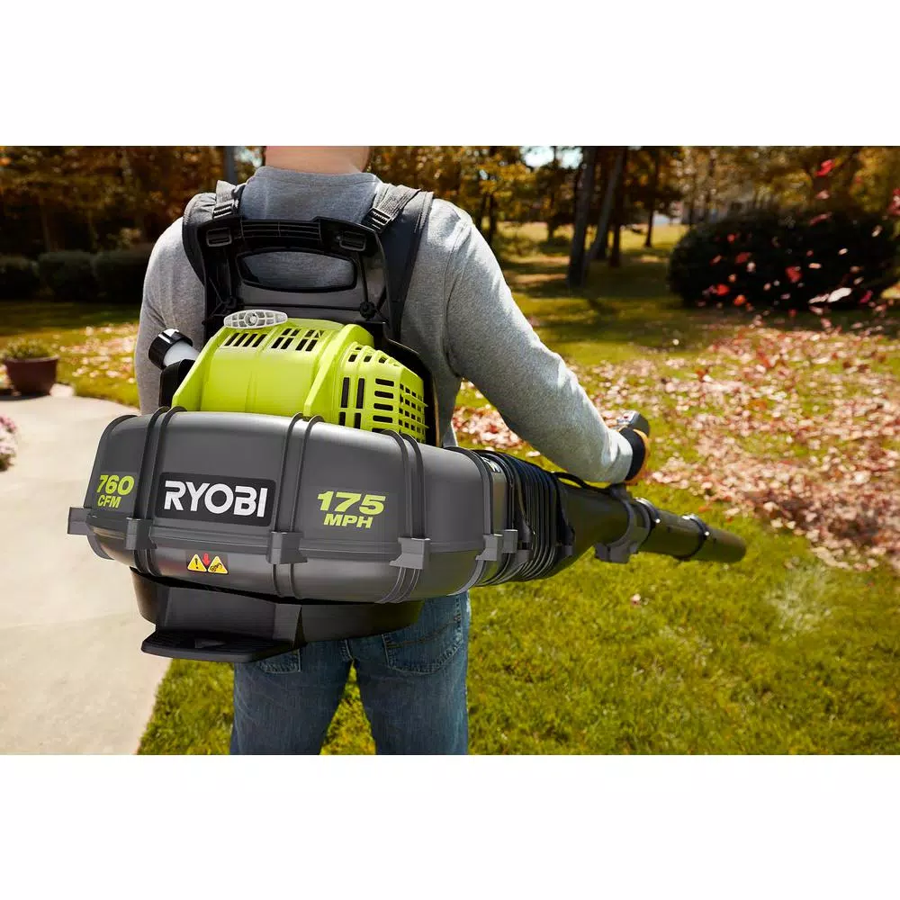 RYOBI 38cc Gas Backpack Leaf Blower, 760 CFM, 175 MPH, 2-Cycle