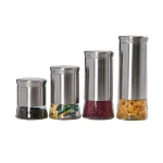 Home Basics Essence 4-Piece Stainless Steel Canister Set with Glass Base thumbnail 1