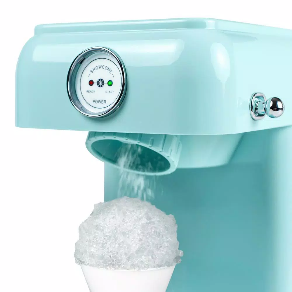 Nostalgia 30W Aqua Blue Retro Snow Cone Maker with Stainless Steel Blades