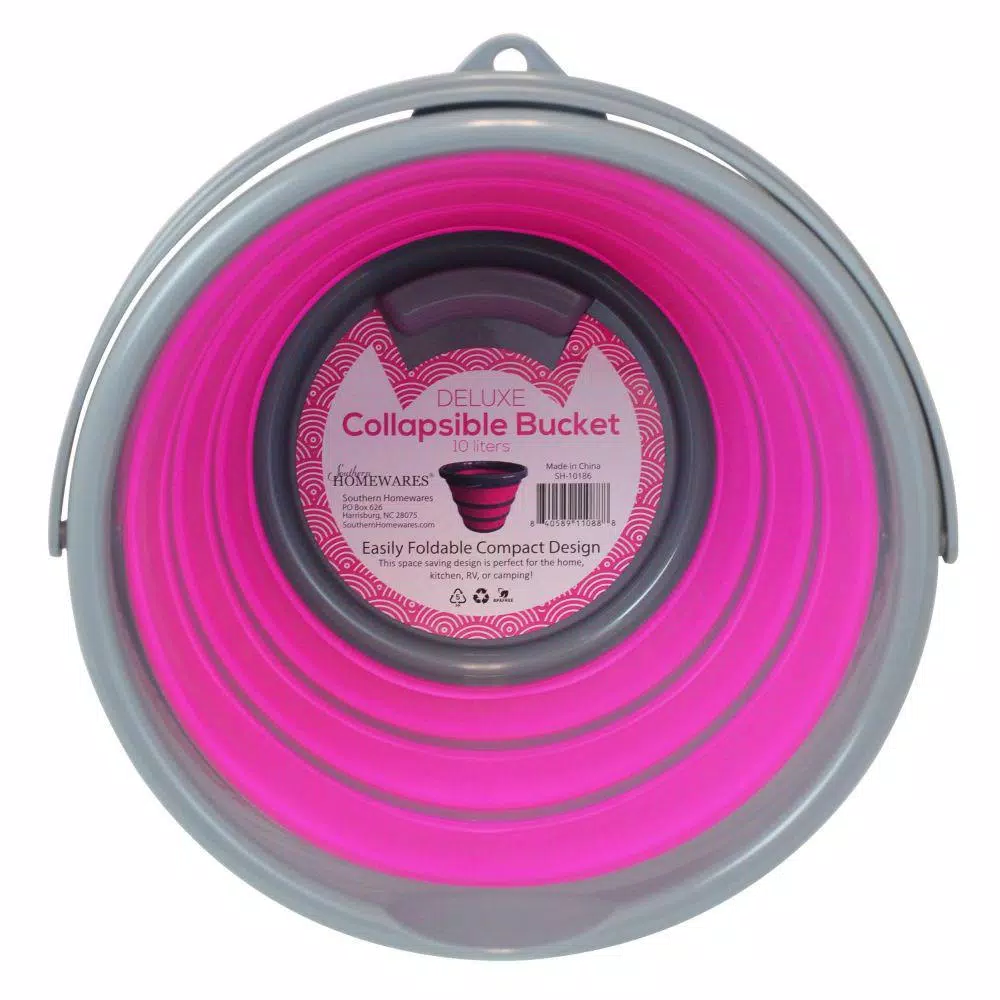 Southern Homewares 2.65 Gal. Pink Collapsible Silicone Bucket Deluxe - Heavy Duty Storage Pail