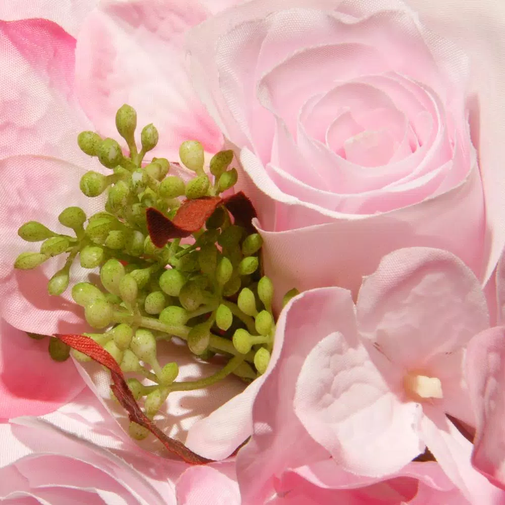 National Tree Company 12.2 in. Mixed Pink Rose and Hydrangea Silk Flower Bouquet