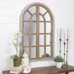 Aspire Home Accents Pueblo Large Arch Windowpane Accent Mirror with Hooks, Distressed Chestnut and Blue-Gray Wood Frame thumbnail 2