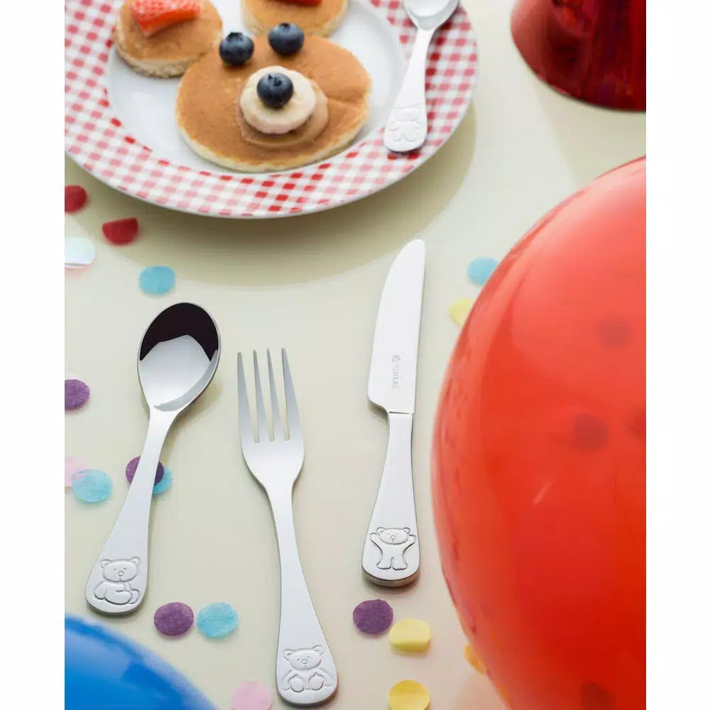 Viners Bertie 4-Piece Stainless Steel Kids Cutlery Set with Bear Embossed Design