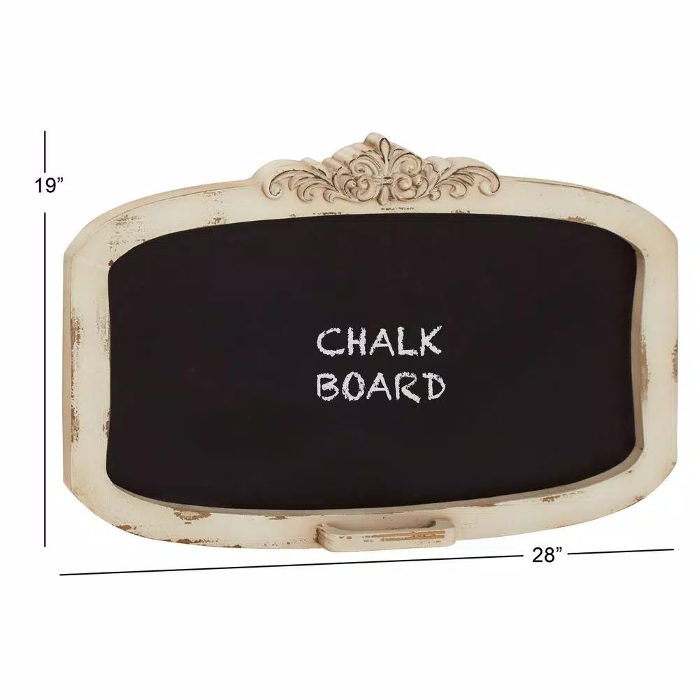 LITTON LANE Shabby Chic 28 in. Wooden Chalkboard Memo Board with Distressed Ivory Frame and Trinket Tray
