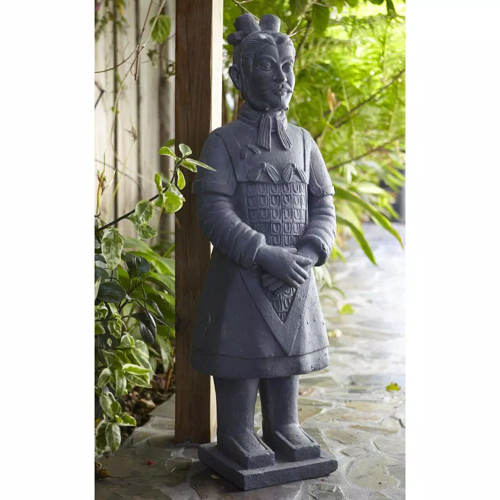 Nearly Natural 40 in. Classic Gray Stone Warrior Statue - Indoor/Outdoor Decorative Sculpture