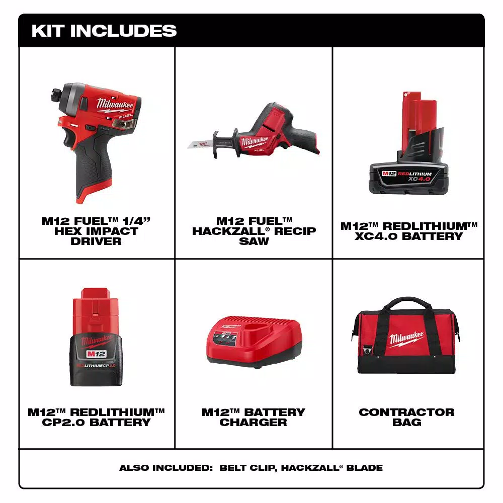 Milwaukee M12 FUEL 12V Lithium-Ion Brushless Hackzall and Impact Driver 2-Tool Combo Kit
