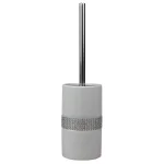 Unbranded White Ceramic Toilet Brush Holder with Sequin Accents and Stainless Steel Handle thumbnail 1