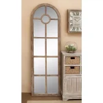 LITTON LANE Hayes Oversized Arch Distressed Brown Wood Window Mirror (72 in. x 23 in.) thumbnail 8