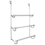 interDesign York Over Shower Door Towel Rack, 3-Bar Stainless Steel Organizer in White and Chrome thumbnail 1