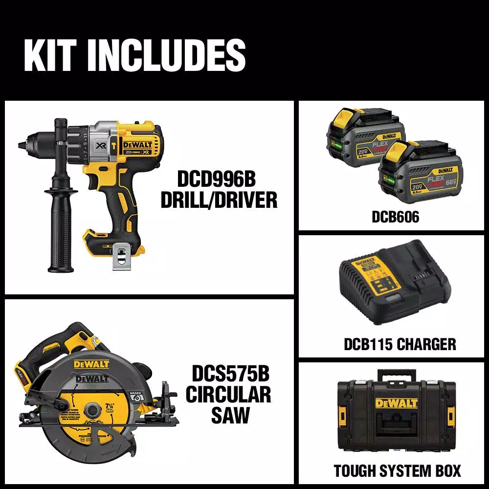 DEWALT FLEXVOLT 60V MAX Cordless 2-Tool Combo Kit with (2) 6.0 Ah Batteries, Charger & 22 in. ToughSystem Toolbox