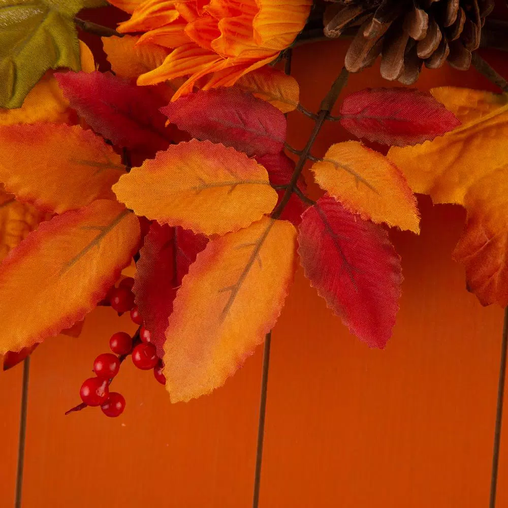 Glitzhome 20.28 in. Wooden Fall Pumpkin Decor with Floral Accents - Standing or Hanging
