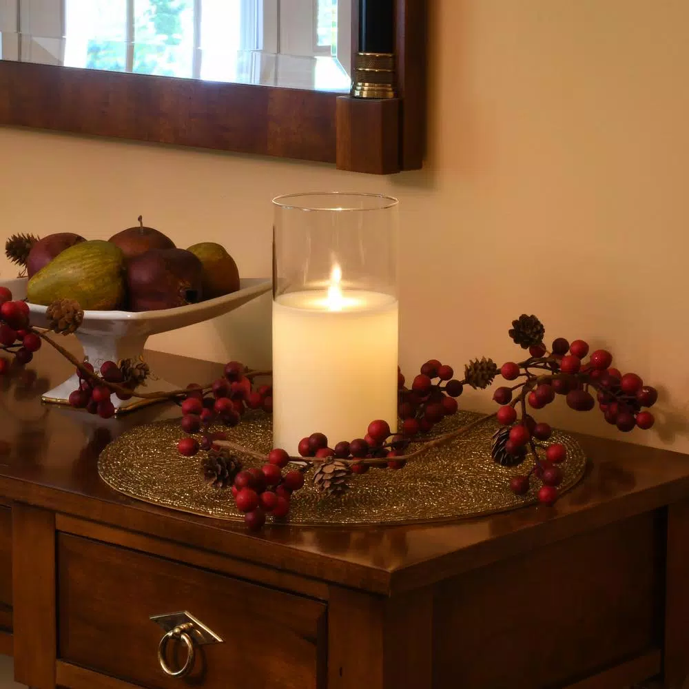 LUMABASE 8 in. Glass Hurricane LED Flameless Candle with Moving Flame, Battery Operated