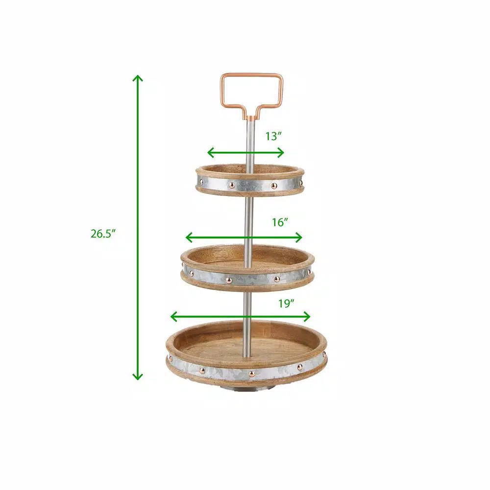 Mind Reader Products 3-Tier Silver Cake Stand with Handle, Galvanized Steel Dessert Display