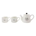 3R Studios White Stackable Teapot and Mugs Set, 3-Piece Ceramic Tea Set thumbnail 1