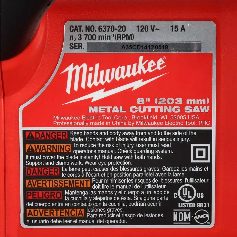 Milwaukee 8 in. Metal Cutting Circular Saw, 15 Amp, 3700 RPM
