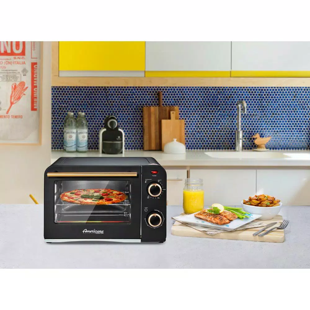 Unbranded Elite Collection Americana Retro 12.7 L 4-Slice Toaster Oven, Black
