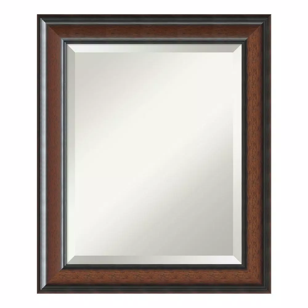 Amanti Art Cyprus 20.75 in. W x 24.75 in. H Rectangular Beveled Edge Wood Framed Bathroom Vanity Mirror, Walnut