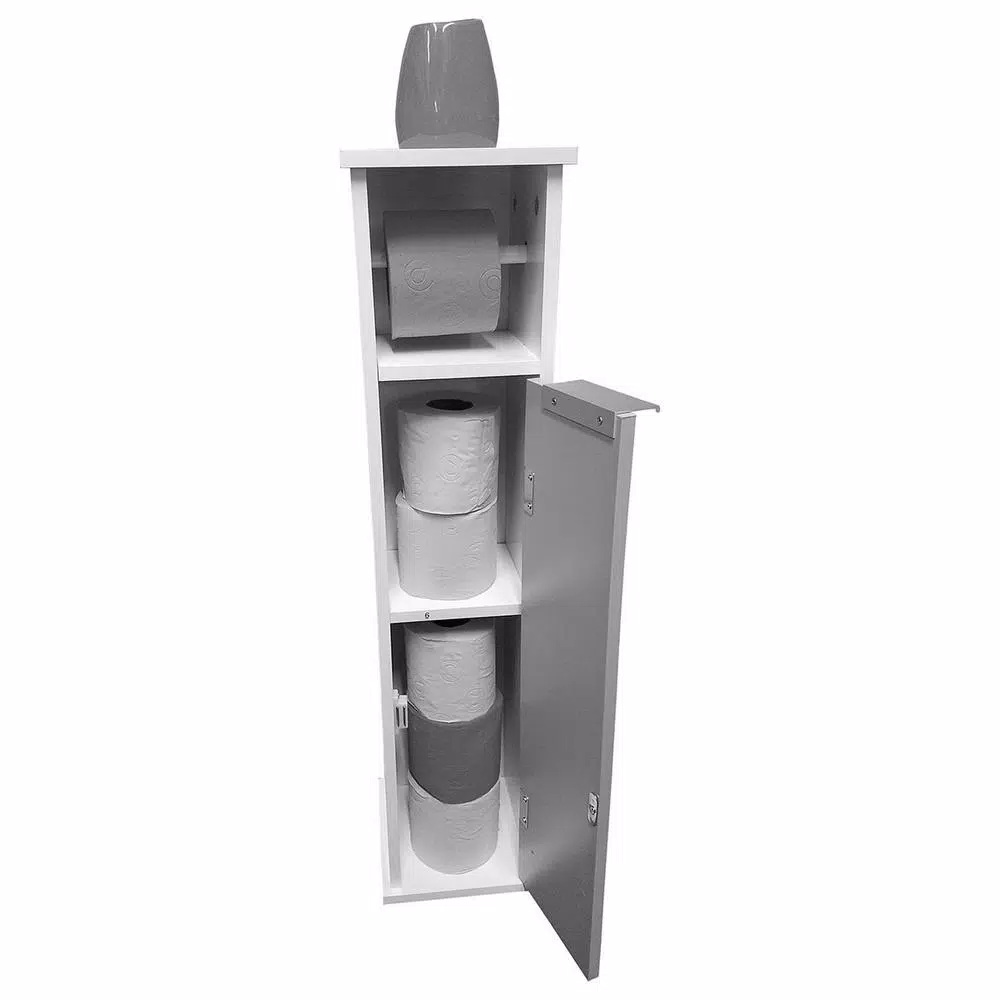 Unbranded Stockholm 2-in-1 Freestanding Toilet Paper Holder and Storage Cabinet, Brown Oak & White