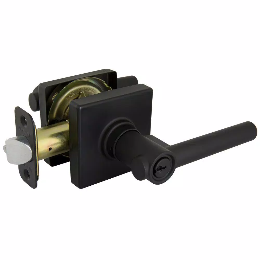 Defiant Highland Matte Black Keyed Entry Door Lever with Square Rose