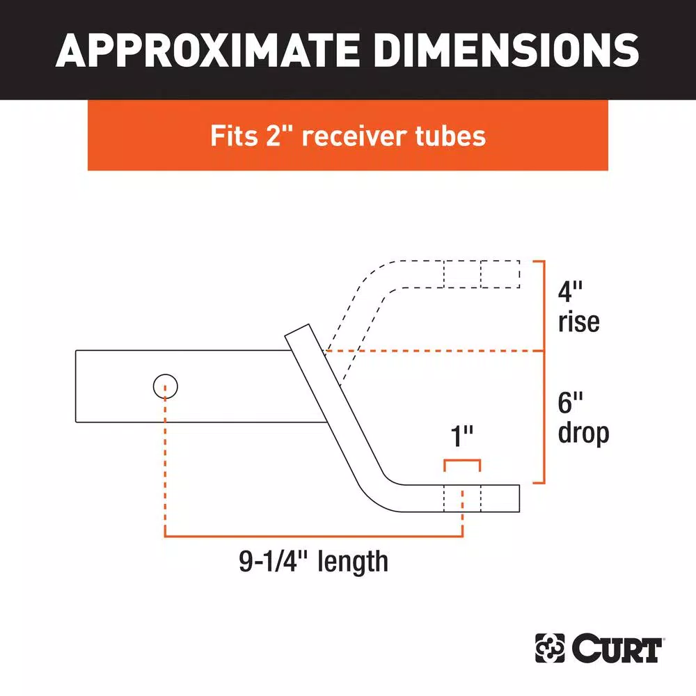 CURT Class 3 Ball Mount, 2" Receiver, 6" Drop or 4" Rise, 7500 lbs Capacity