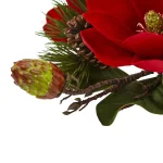 Nearly Natural 7 in. Red Magnolia and Pine Candelabrum with Glass Candleholder thumbnail 4