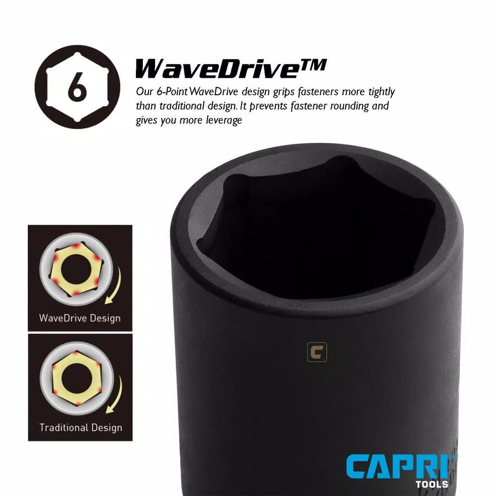 Capri Tools 32 mm 6-Point Metric Deep Impact Socket, 1/2 in. Drive