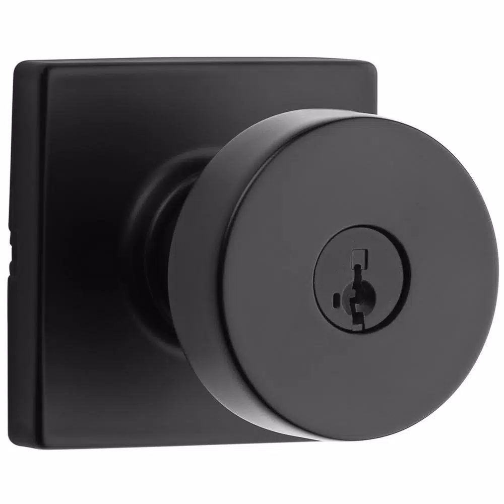 Kwikset Pismo Square Matte Black Keyed Entry Door Knob with SmartKey Security