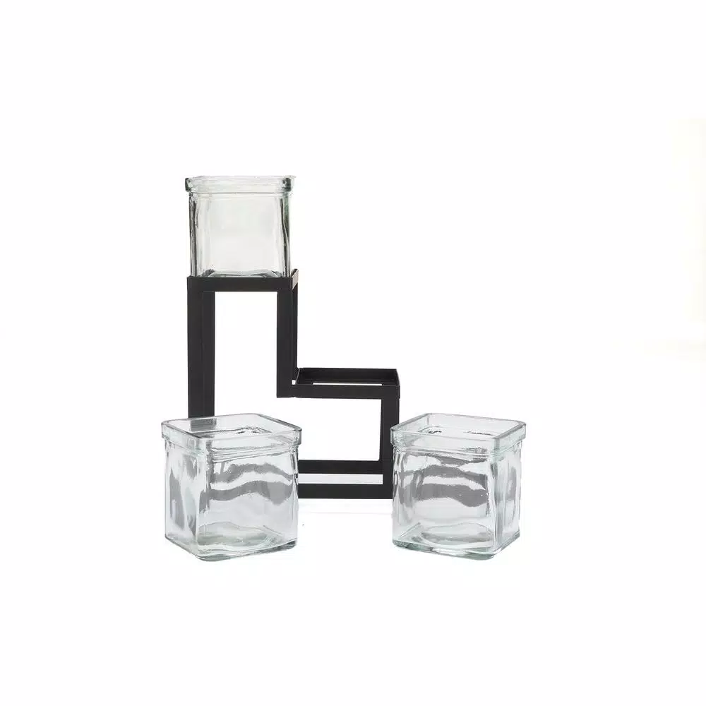 Mind Reader 3-Tier Black Metal Condiment Server with 3 Removable 8 oz. Glass Jars