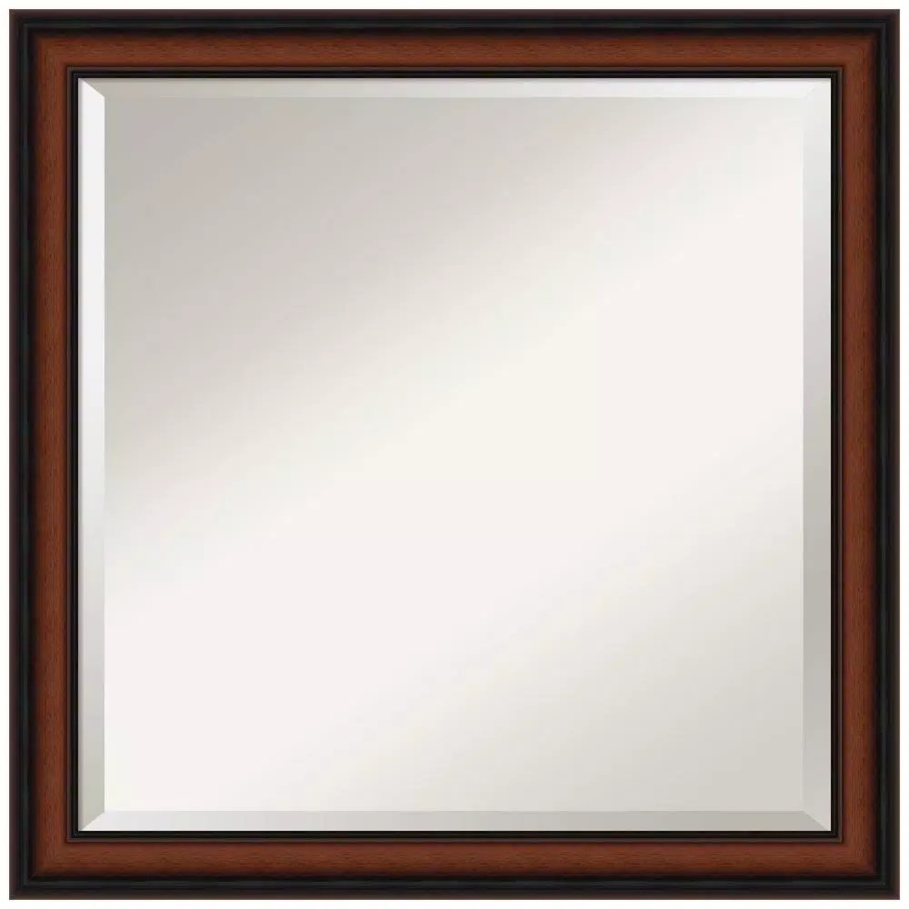 Amanti Art Cyprus 23 in. W x 23.12 in. H Square Beveled Edge Wood Bathroom Vanity Mirror, Dark Brown Walnut