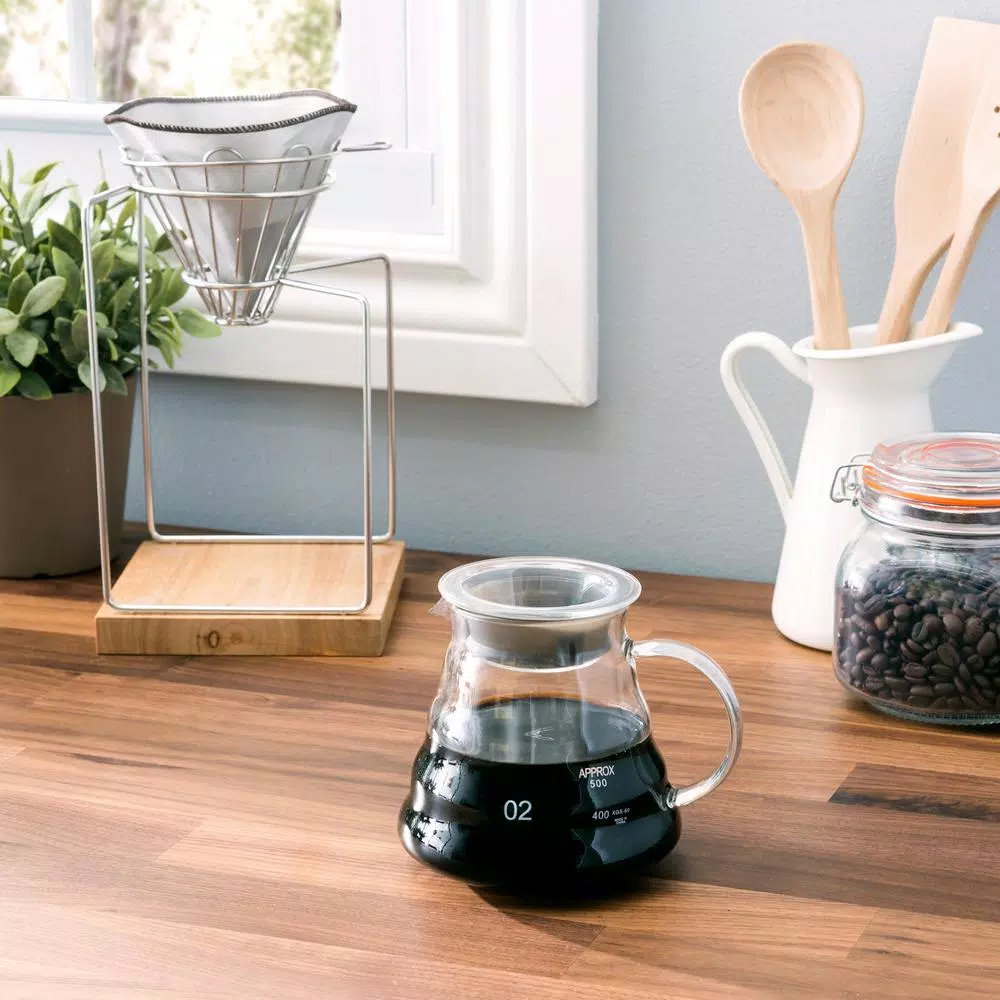 Old Dutch 20oz Stainless Steel Pour Over Coffee Maker Set with Glass Carafe and Rubberwood Base