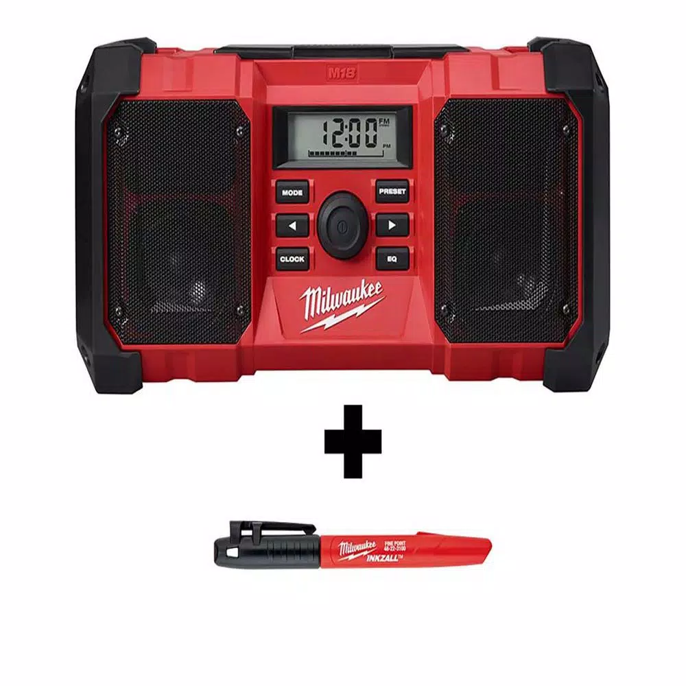 Milwaukee M18 18V Lithium-Ion Cordless Jobsite Radio with INKZALL Marker