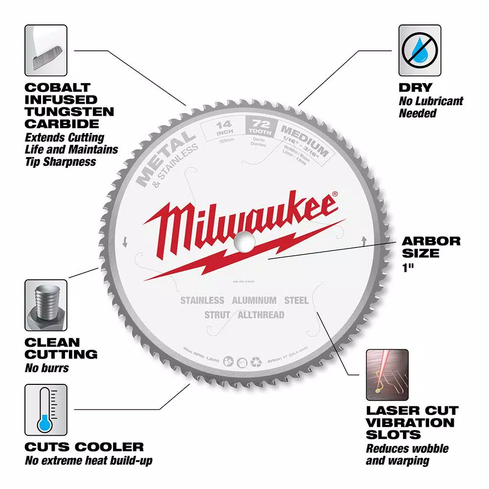 Milwaukee 14 in. 72T Carbide Metal & Stainless Steel Circular Saw Blade