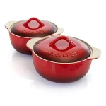 Crock-Pot Artistan 4-Piece Round Stoneware Casserole Set with Lids, Red thumbnail 1