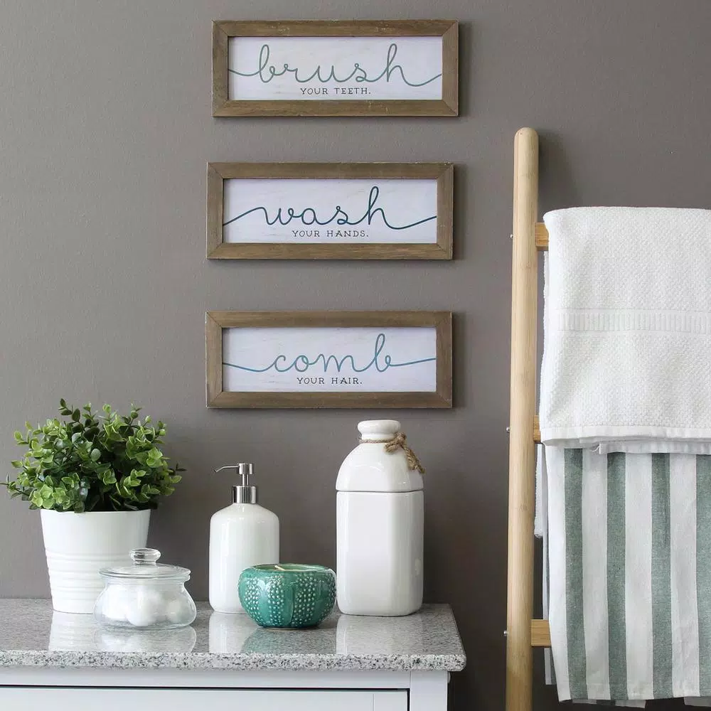 Stratton Home Decor Wash, Brush, Comb Bath Art Set of 3 - Modern Wood Wall Decor