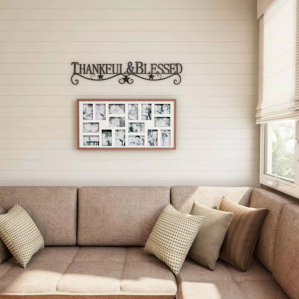 Lavish Home Thankful and Blessed Metal Cutout Wall Sign, Distressed Dark Brown