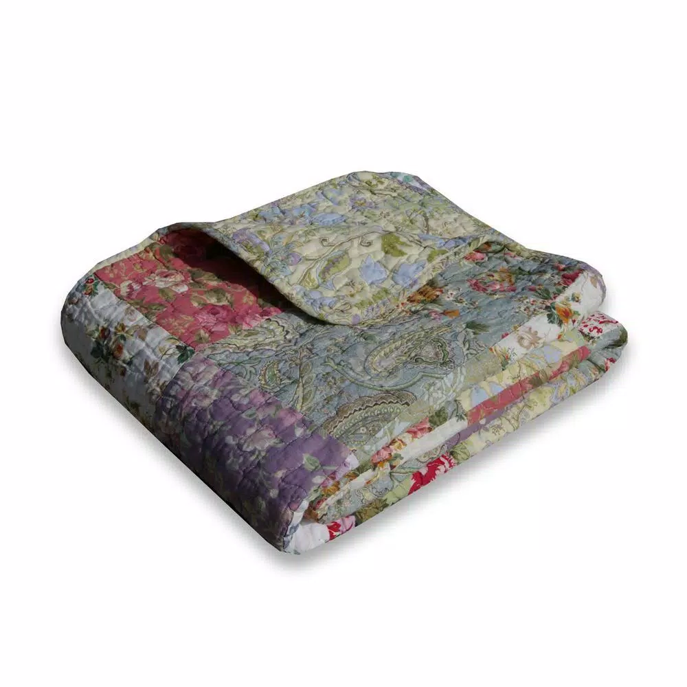 Greenland Home Fashions Blooming Prairie Multi Color Quilted Cotton Throw, Floral Patchwork Design