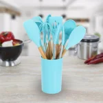 MegaChef 12-Piece Light Teal Silicone and Wood Kitchen Utensil Set thumbnail 5