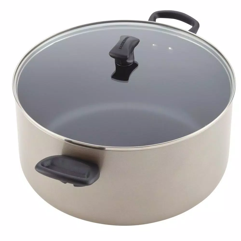 Farberware 10.5 Qt. Aluminum Nonstick Stock Pot with Glass Lid, Champagne